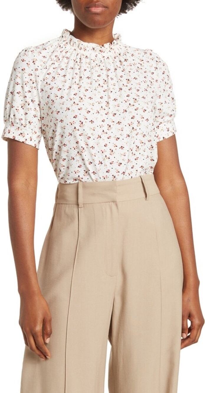 NWT Adrianna Papell Ruffle Mock Neck Short Sleeve Floral Career Top SIZE XL